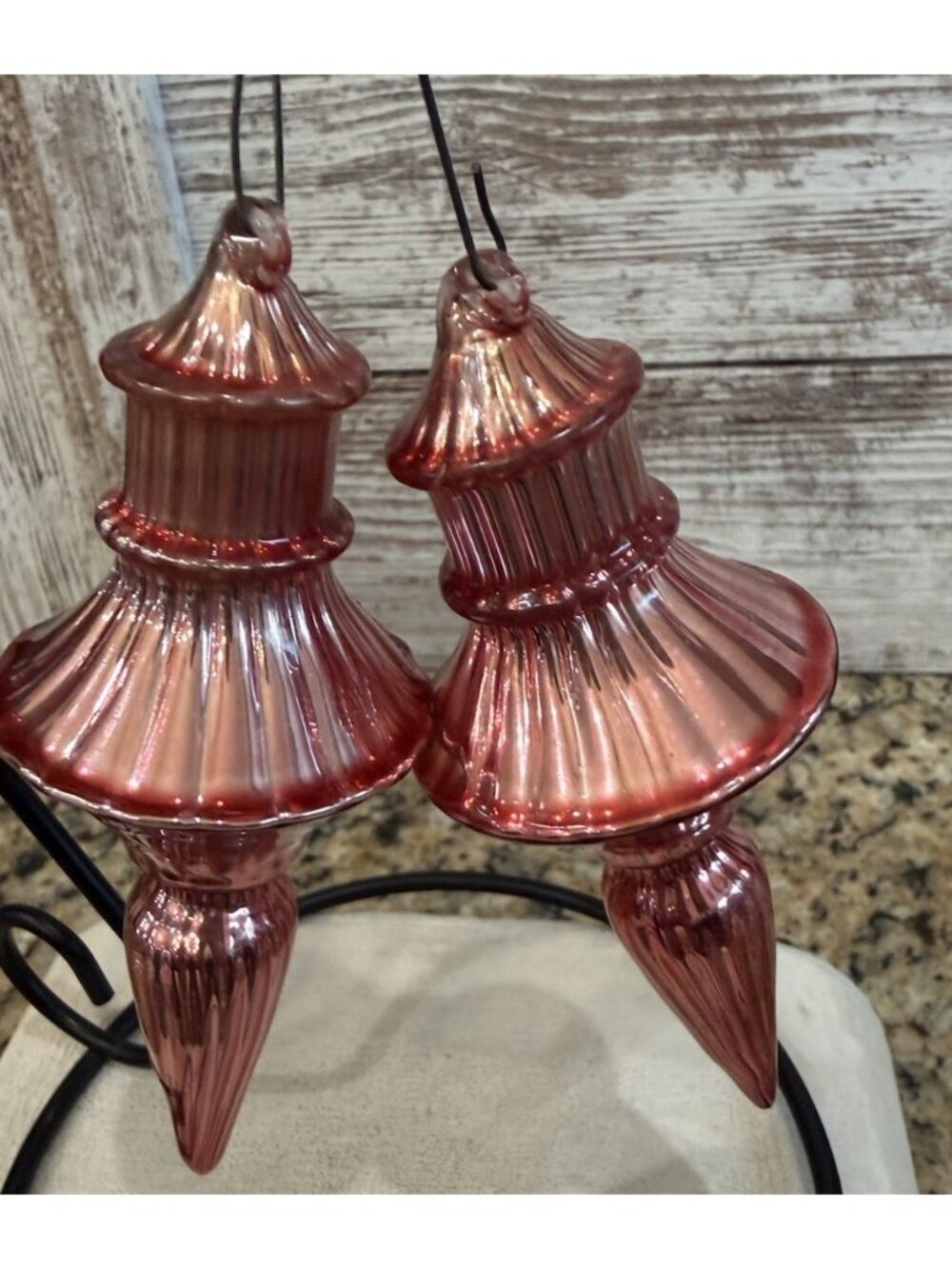 Vintage Lot 2 Finial Pink  Mercury Glass Christmas Ornaments 5”